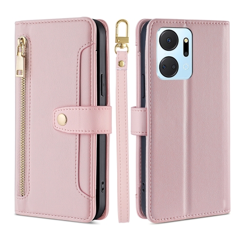 

For Honor X7A Sheep Texture Cross-body Zipper Wallet Leather Phone Case(Pink)