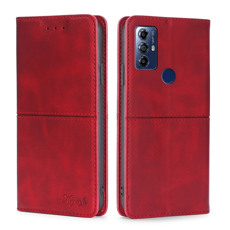 

For Motorola Moto G Play 2023 Cow Texture Magnetic Horizontal Flip Leather Phone Case(Red)
