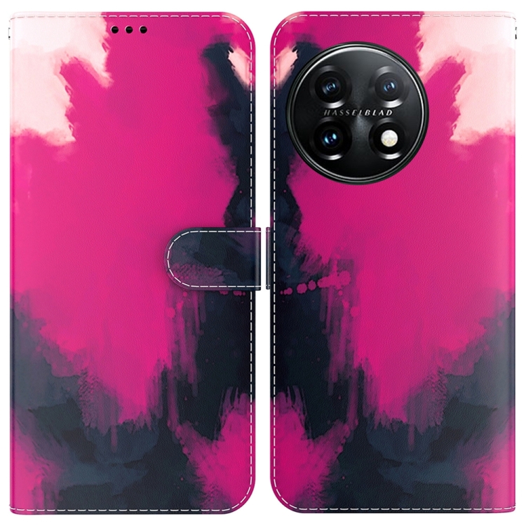 

For OnePlus 11 Watercolor Pattern Flip Leather Phone Case(Berry)