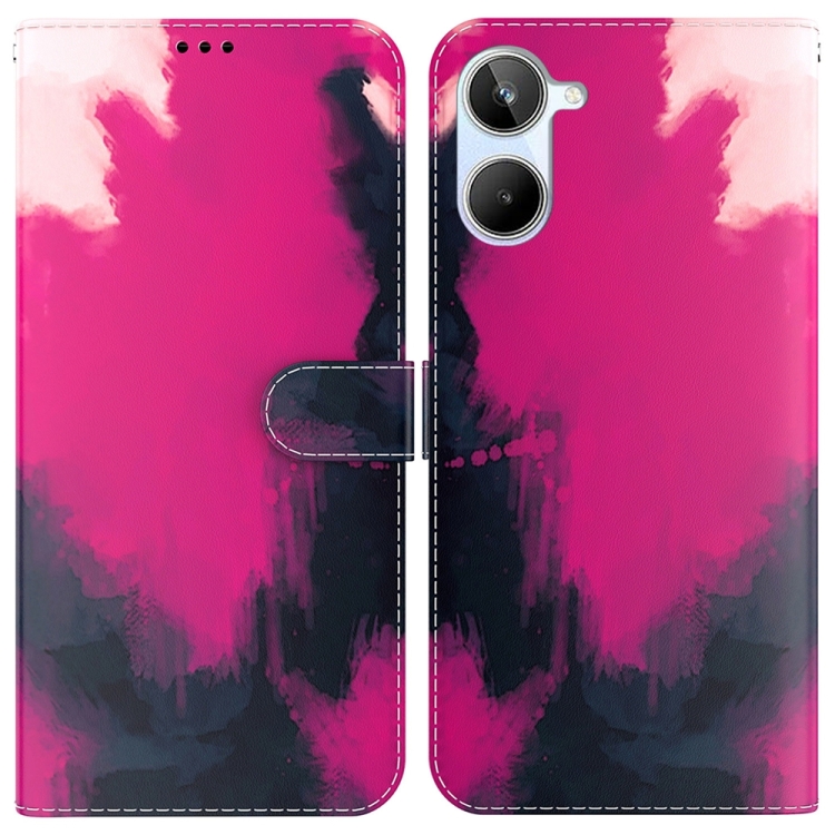 

For Realme 10 4G Watercolor Pattern Flip Leather Phone Case(Berry)