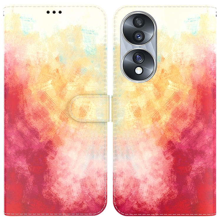 

For Honor 70 Watercolor Pattern Flip Leather Phone Case(Spring Cherry)