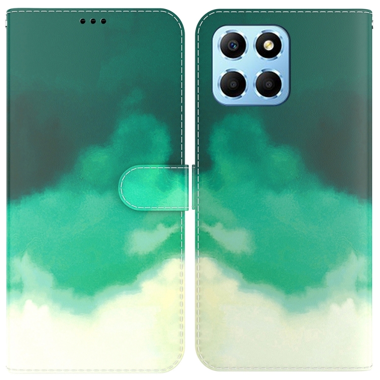 

For Honor X8 5G Watercolor Pattern Flip Leather Phone Case(Cyan Green)