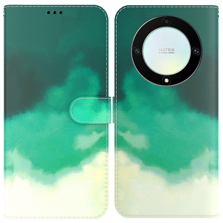 

For Honor X9a Watercolor Pattern Flip Leather Phone Case(Cyan Green)