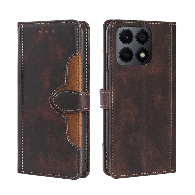 

For Honor X8A Skin Feel Magnetic Buckle Leather Phone Case(Brown)
