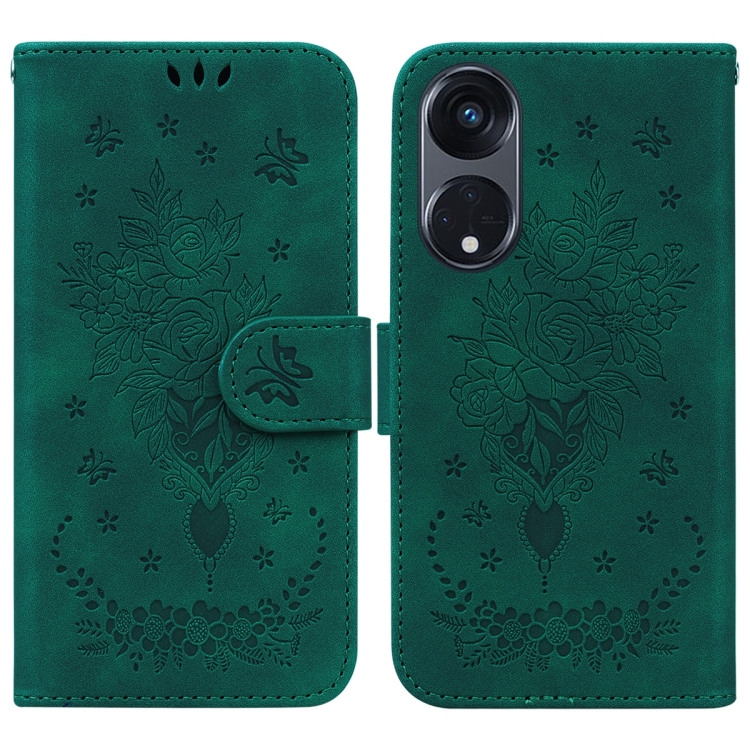 

For OPPO Reno8 T 5G / A1 Pro 5G Butterfly Rose Embossed Leather Phone Case(Green)