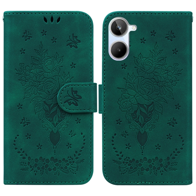 

For Realme 10 4G Butterfly Rose Embossed Leather Phone Case(Green)