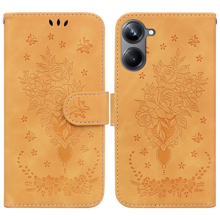 

For Realme 10 Pro 5G Butterfly Rose Embossed Leather Phone Case(Yellow)