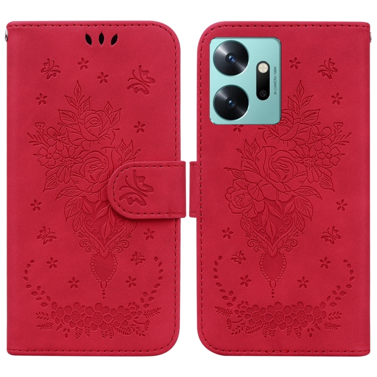 

For Infinix Zero 20 Butterfly Rose Embossed Leather Phone Case(Red)
