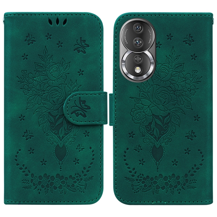 

For Honor 80 Butterfly Rose Embossed Leather Phone Case(Green)