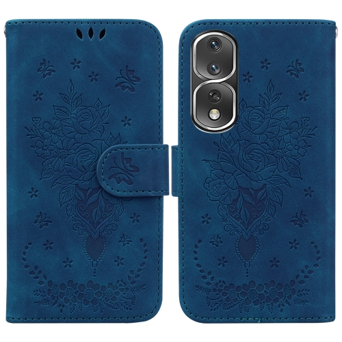 

For Honor 80 Pro Butterfly Rose Embossed Leather Phone Case(Blue)