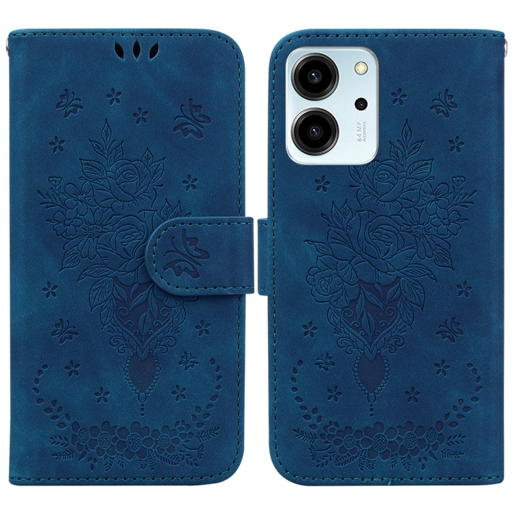 

For Honor 80 SE Butterfly Rose Embossed Leather Phone Case(Blue)