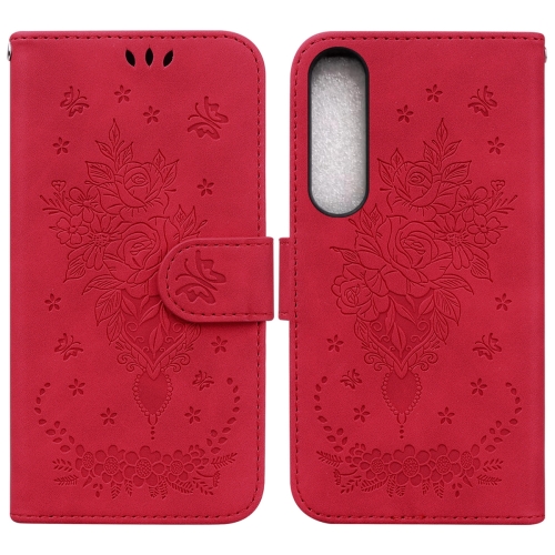 

For Sony Xperia 1 IV 2023 Butterfly Rose Embossed Leather Phone Case(Red)