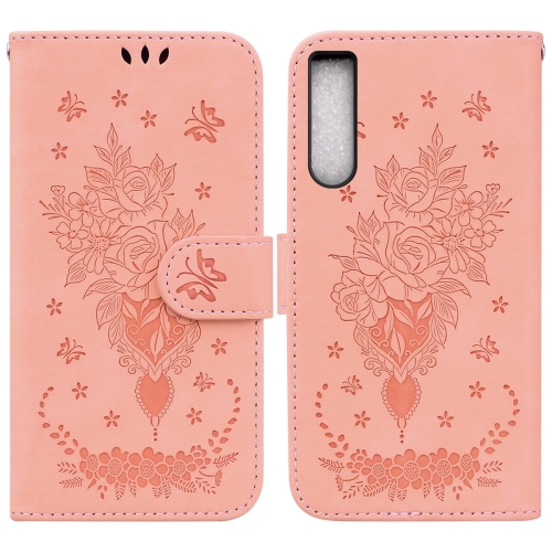 

For Sony Xperia 10 IV 2023 Butterfly Rose Embossed Leather Phone Case(Pink)