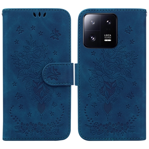 

For Xiaomi 13 Pro Butterfly Rose Embossed Leather Phone Case(Blue)