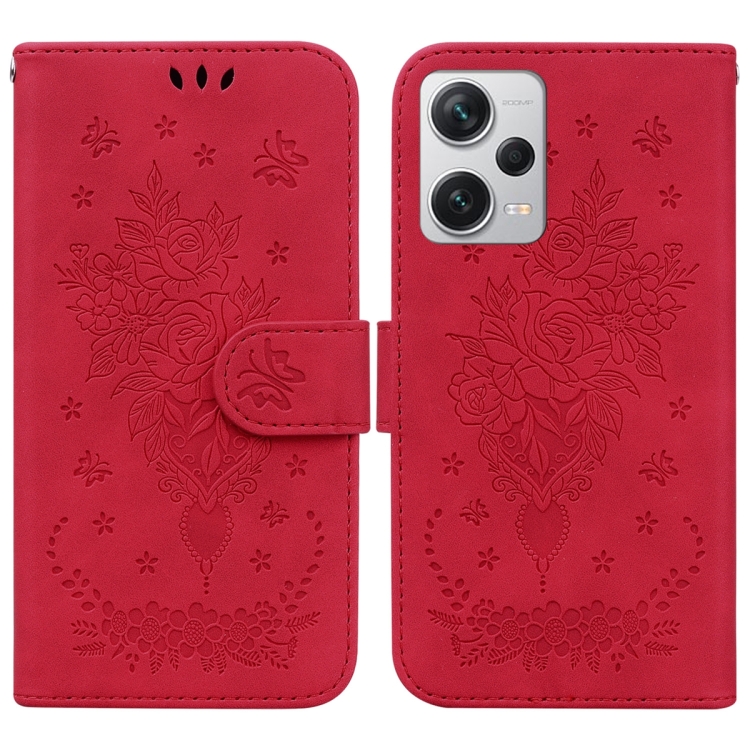 

For Xiaomi Redmi Note 12 Pro+ Butterfly Rose Embossed Leather Phone Case(Red)
