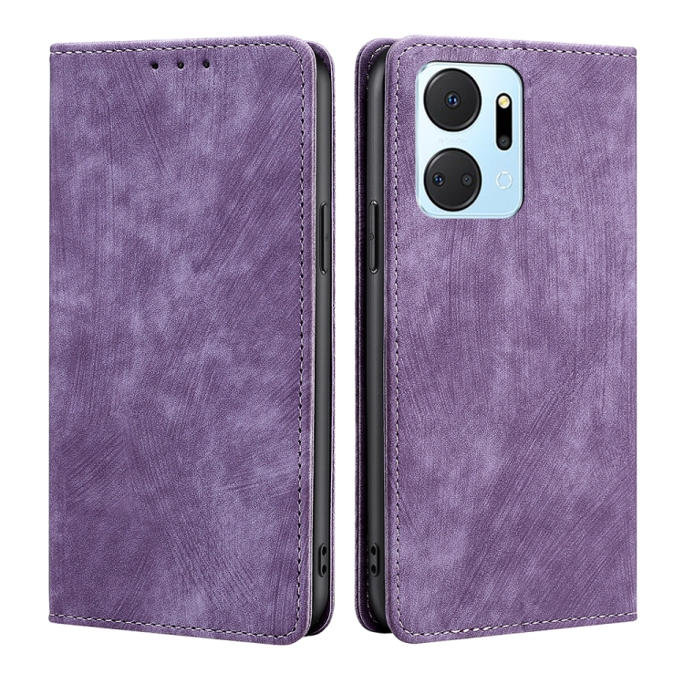 

For Honor X7A RFID Anti-theft Brush Magnetic Leather Phone Case(Purple)