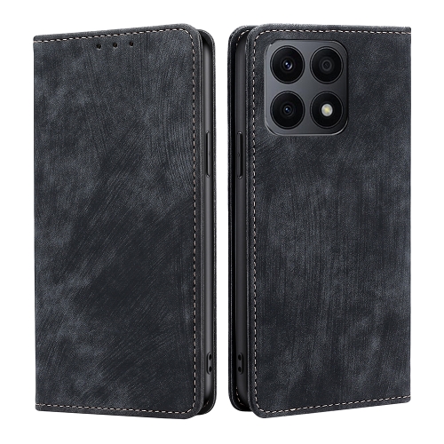 

For Honor X8A RFID Anti-theft Brush Magnetic Leather Phone Case(Black)