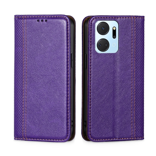 

For Honor X7A Grid Texture Magnetic Flip Leather Phone Case(Purple)