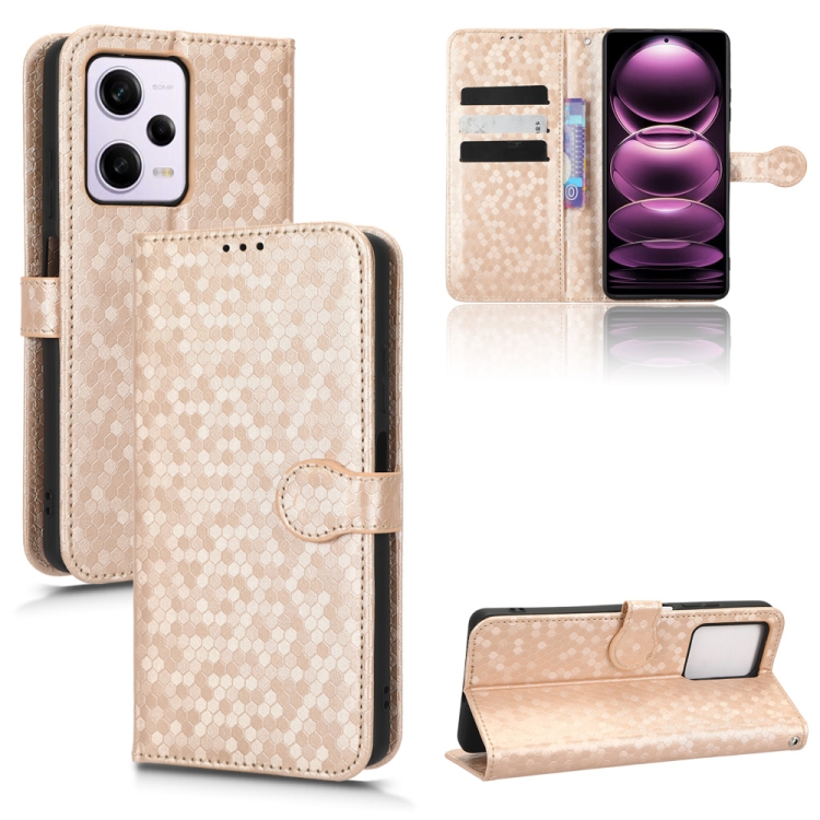 

For Xiaomi Redmi Note 12 Pro 5G Honeycomb Dot Texture Leather Phone Case(Gold)