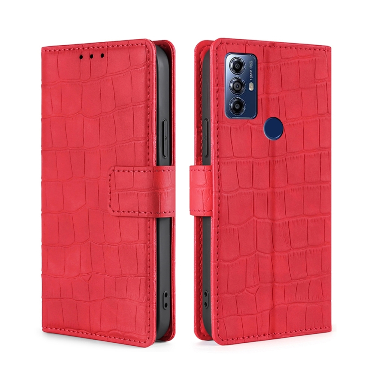 

For Motorola Moto G Play 2023 Skin Feel Crocodile Magnetic Clasp Leather Phone Case(Red)