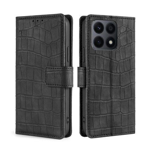 

For Honor X8A Skin Feel Crocodile Magnetic Clasp Leather Phone Case(Black)