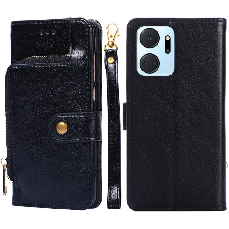 

For Honor X7A Zipper Bag Leather Phone Case(Black)