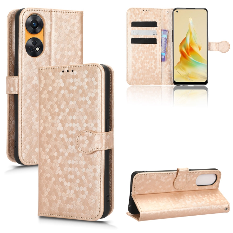 

For OPPO Reno8 T 4G Honeycomb Dot Texture Leather Phone Case(Gold)