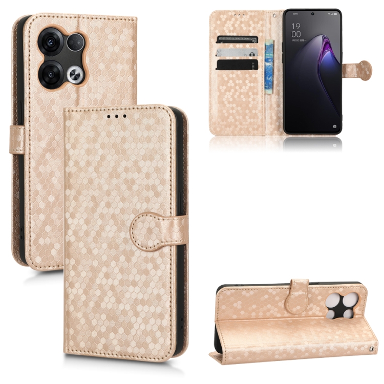 

For OPPO Reno8 Pro+ 5G Honeycomb Dot Texture Leather Phone Case(Gold)