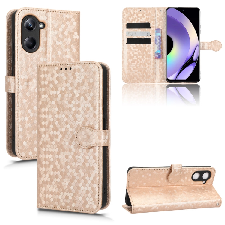 

For Realme 10 4G Honeycomb Dot Texture Leather Phone Case(Gold)
