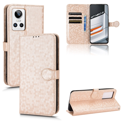 

For Realme GT Neo 3 Honeycomb Dot Texture Leather Phone Case(Gold)