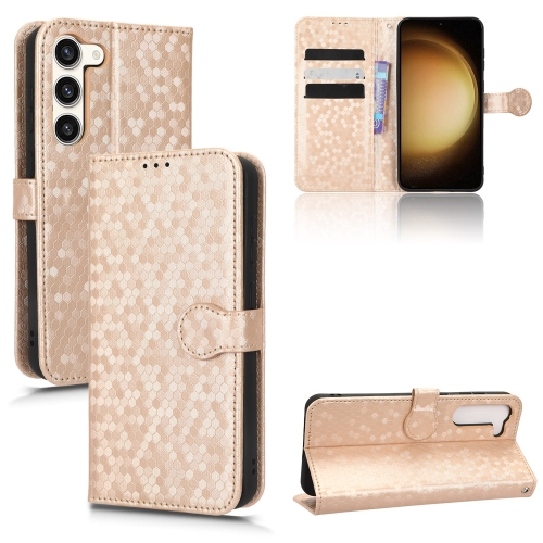 

For Samsung Galaxy S23 5G Honeycomb Dot Texture Leather Phone Case(Gold)