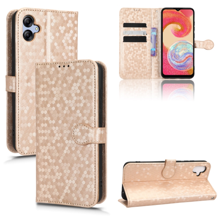 

For Samsung Galaxy A04e Honeycomb Dot Texture Leather Phone Case(Gold)