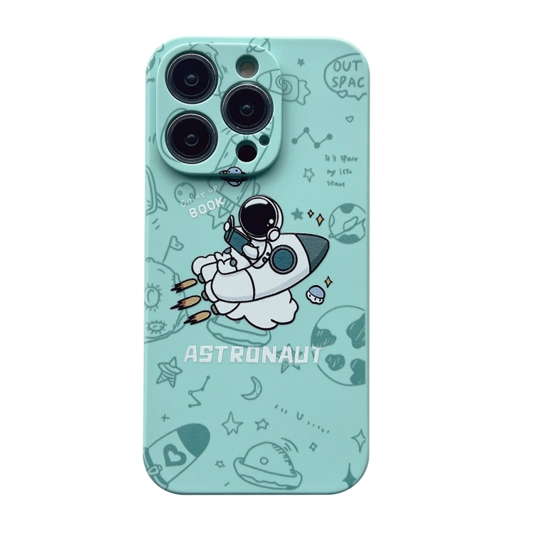 

For iPhone XS Max Liquid Silicone Straight Side Phone Case(Green Astronaut)