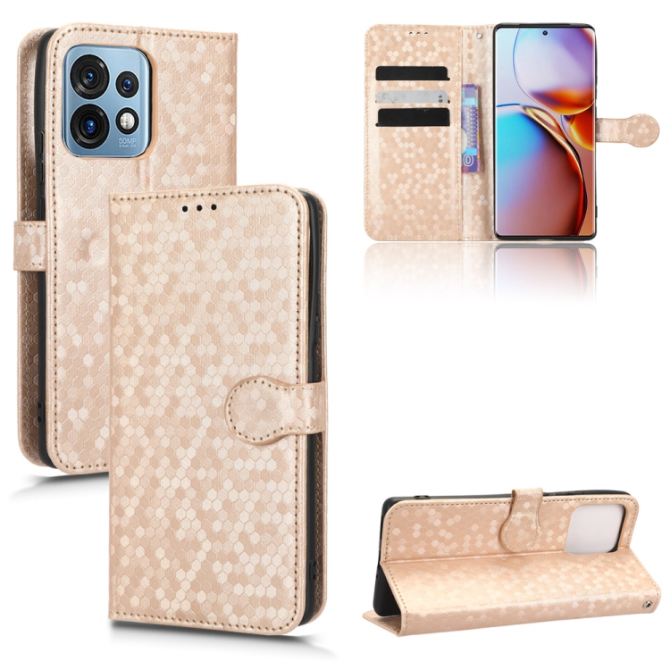 

For Motorola Moto X40 Pro Honeycomb Dot Texture Leather Phone Case(Gold)