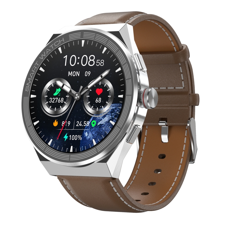 

BM01 1.45 inch Leather Band IP68 Waterproof Smart Watch Support Bluetooth Call / NFC(Silver)