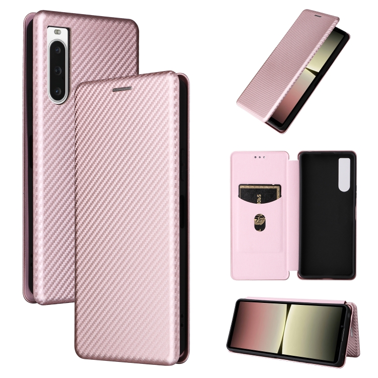 

For Sony Xperia 10 V Carbon Fiber Texture Flip Leather Phone Case(Pink)