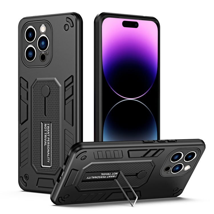

For iPhone 14 Pro Max Variety Brave Armor Finger Loop Holder Phone Case(Black)