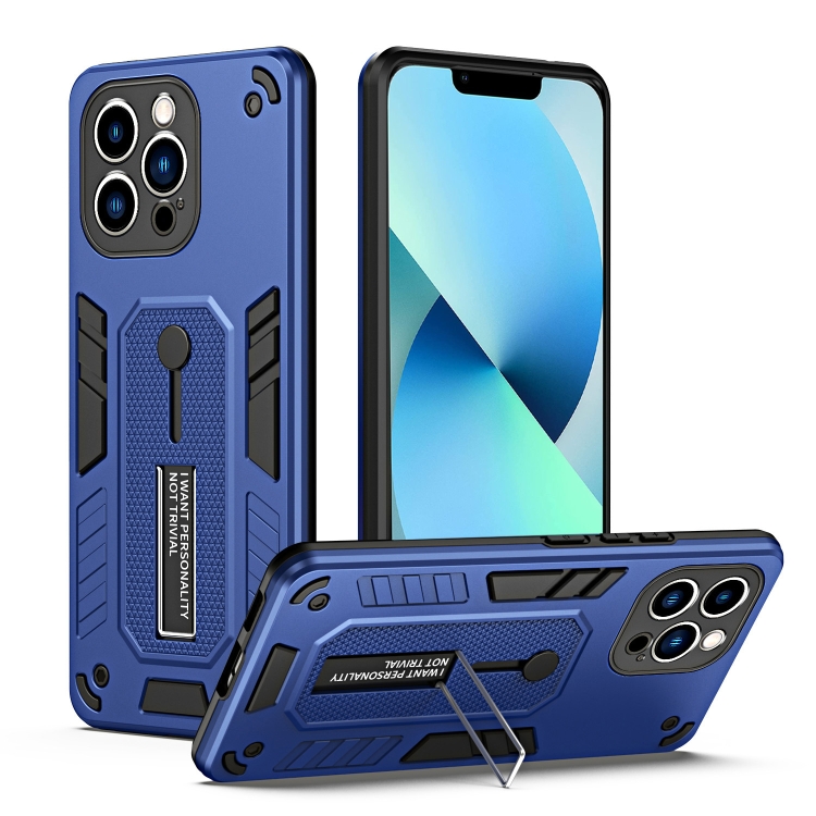 

For iPhone 13 Pro Max Variety Brave Armor Finger Loop Holder Phone Case(Blue)
