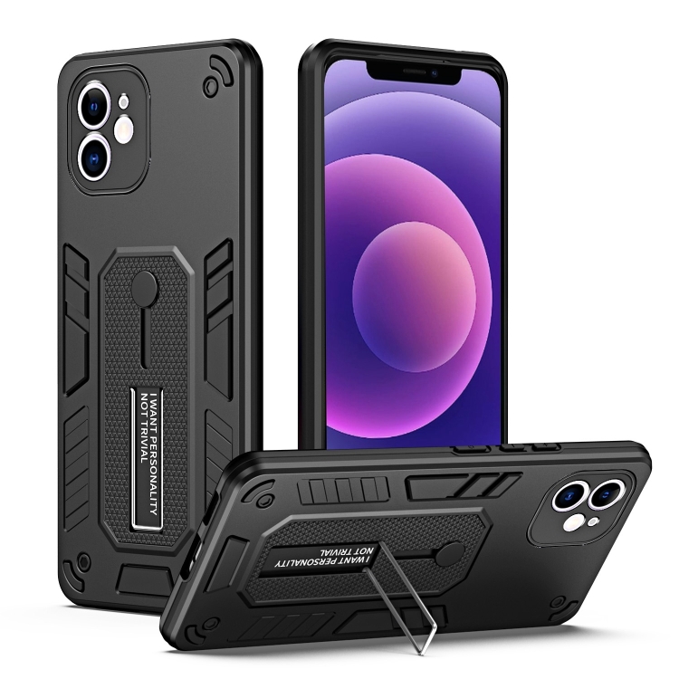 

For iPhone 12 Variety Brave Armor Finger Loop Holder Phone Case(Black)