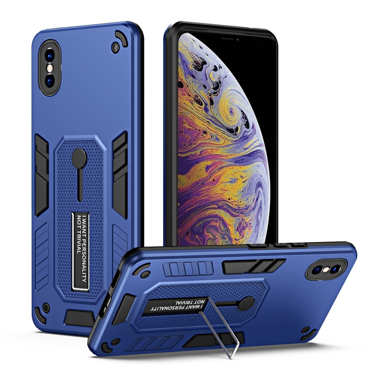 

For iPhone XS Max Variety Brave Armor Finger Loop Holder Phone Case(Blue)