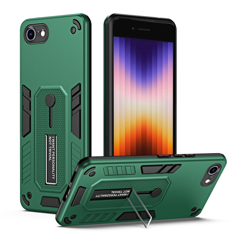 

For iPhone SE 2022 / 2020 / 7 / 8 Variety Brave Armor Finger Loop Holder Phone Case(Green)