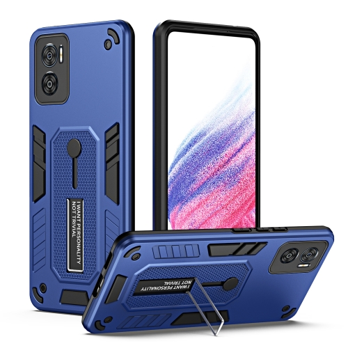 

For Motorola Moto E22 4G / E22i Variety Brave Armor Finger Loop Holder Phone Case(Blue)