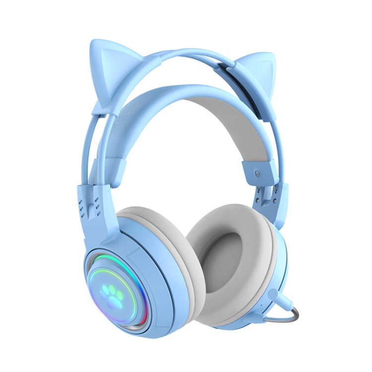 

T25 RGB Stereo Cat Ear Bluetooth Wireless Headphones with Detachable Microphone(Blue)