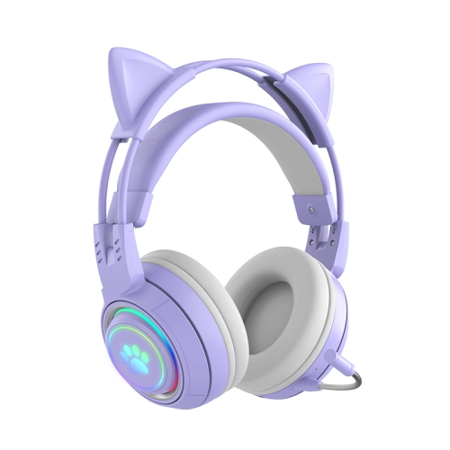 

T25 RGB Stereo Cat Ear Bluetooth Wireless Headphones with Detachable Microphone(Purple)