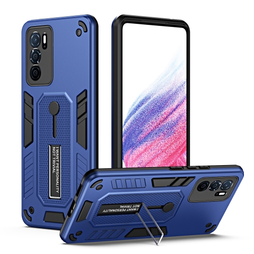 

For OPPO A16 Variety Brave Armor Finger Loop Holder Phone Case(Blue)