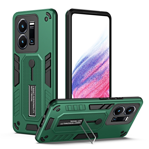 

For vivo Y35 4G Variety Brave Armor Finger Loop Holder Phone Case(Green)