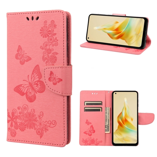 

For OPPO Reno8 T 4G Butterfly Embossed Horizontal Flip Leather Phone Case(Pink)