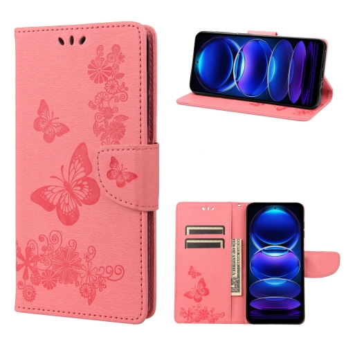 

For Xiaomi Redmi Note 12 Pro+ 5G Global Butterfly Embossed Horizontal Flip Leather Phone Case(Pink)