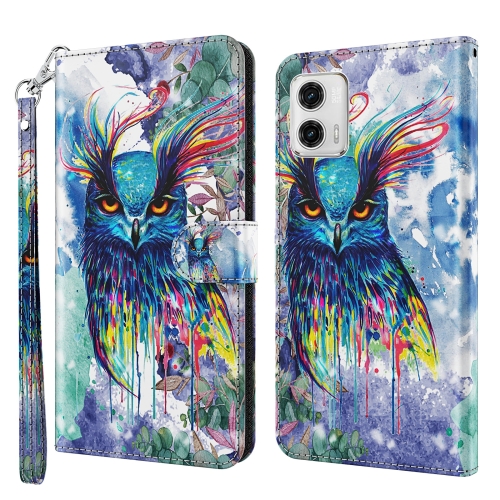 

For Motorola Moto G73 3D Painting Pattern TPU + PU Leather Phone Case(Watercolor Owl)