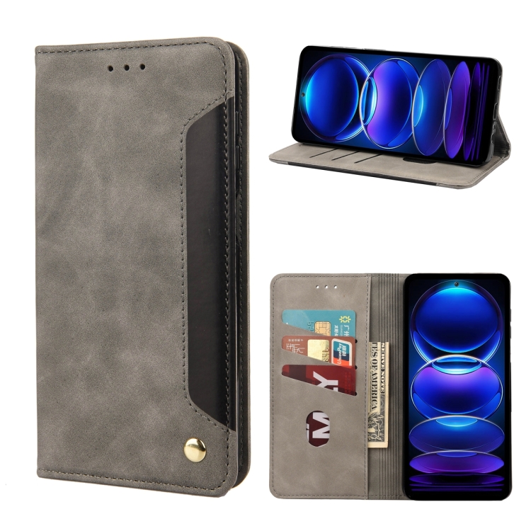 

For Xiaomi Redmi Note 12 Pro 5G Global Skin Feel Splicing Leather Phone Case(Grey)